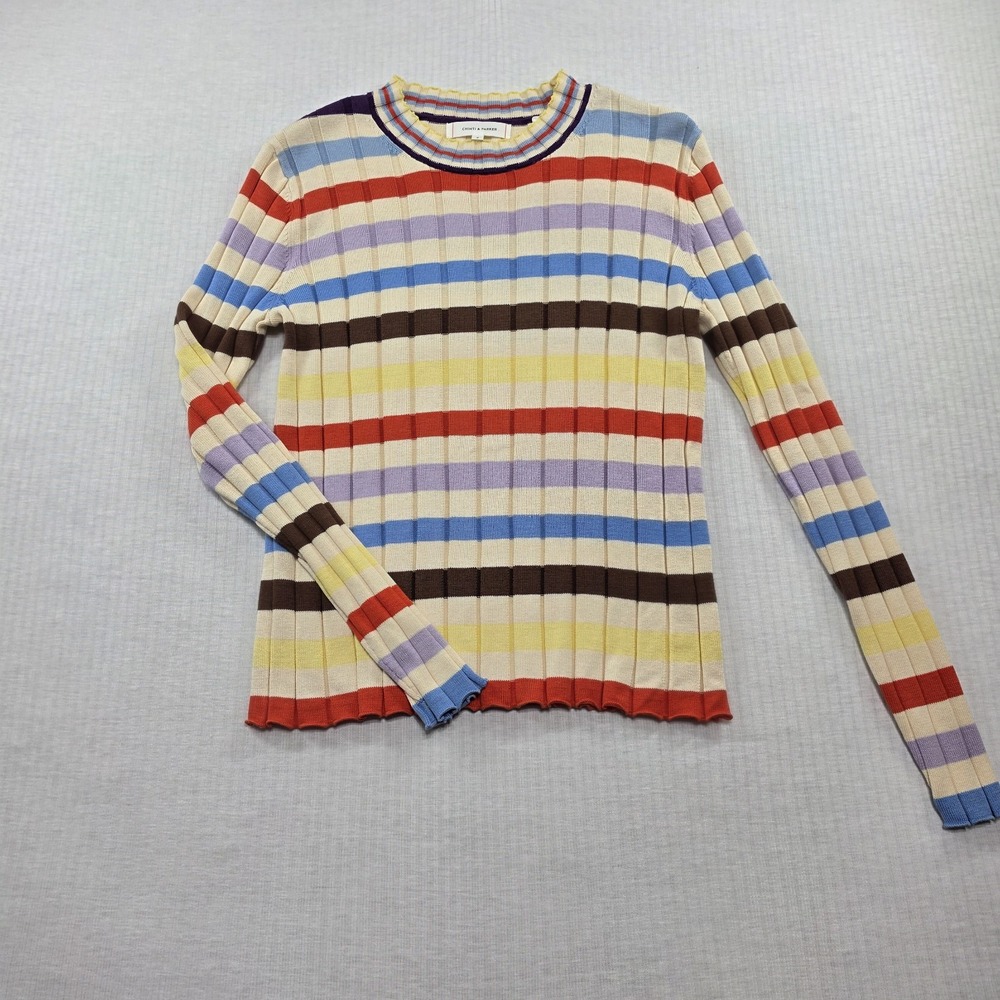 NWOT Chinti & Parker Striped Silk Blend Ribbed Long Sleeve Sweater Size S Preppy